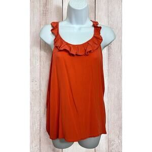 Forever 21 Orange Silk Blouse Sz Small Sleeveless Top Ruffled Racerback